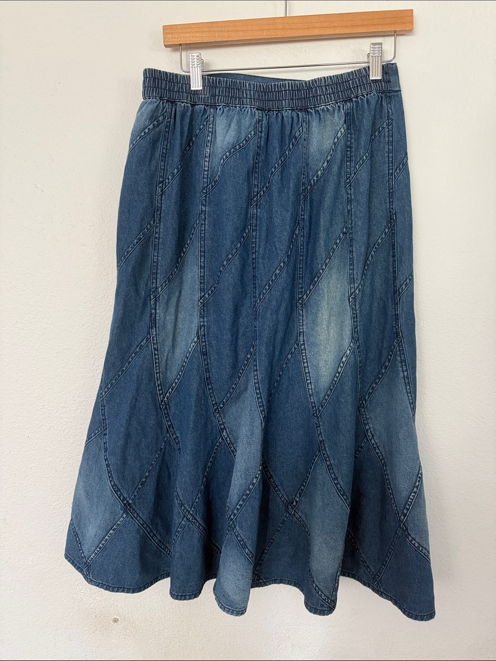 Studio West Blue Denim A-Line Patchwork Skirt - Picture 4 of 8